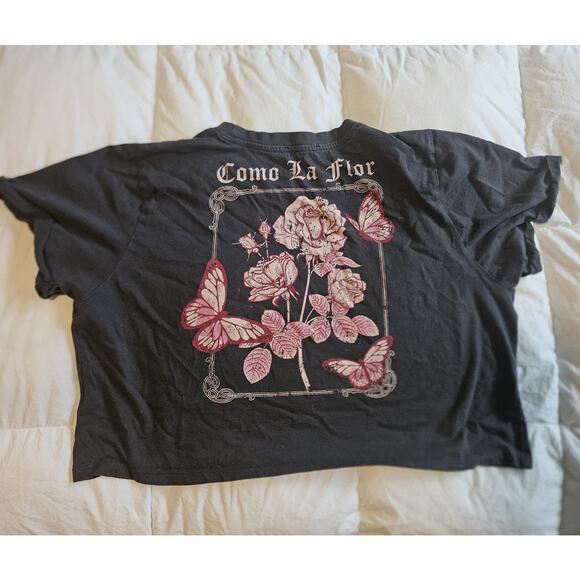 Love & Lazy Days T-Shirt Women's Small Gray Distressed Cropped Como La Flor XL - Picture 1 of 7